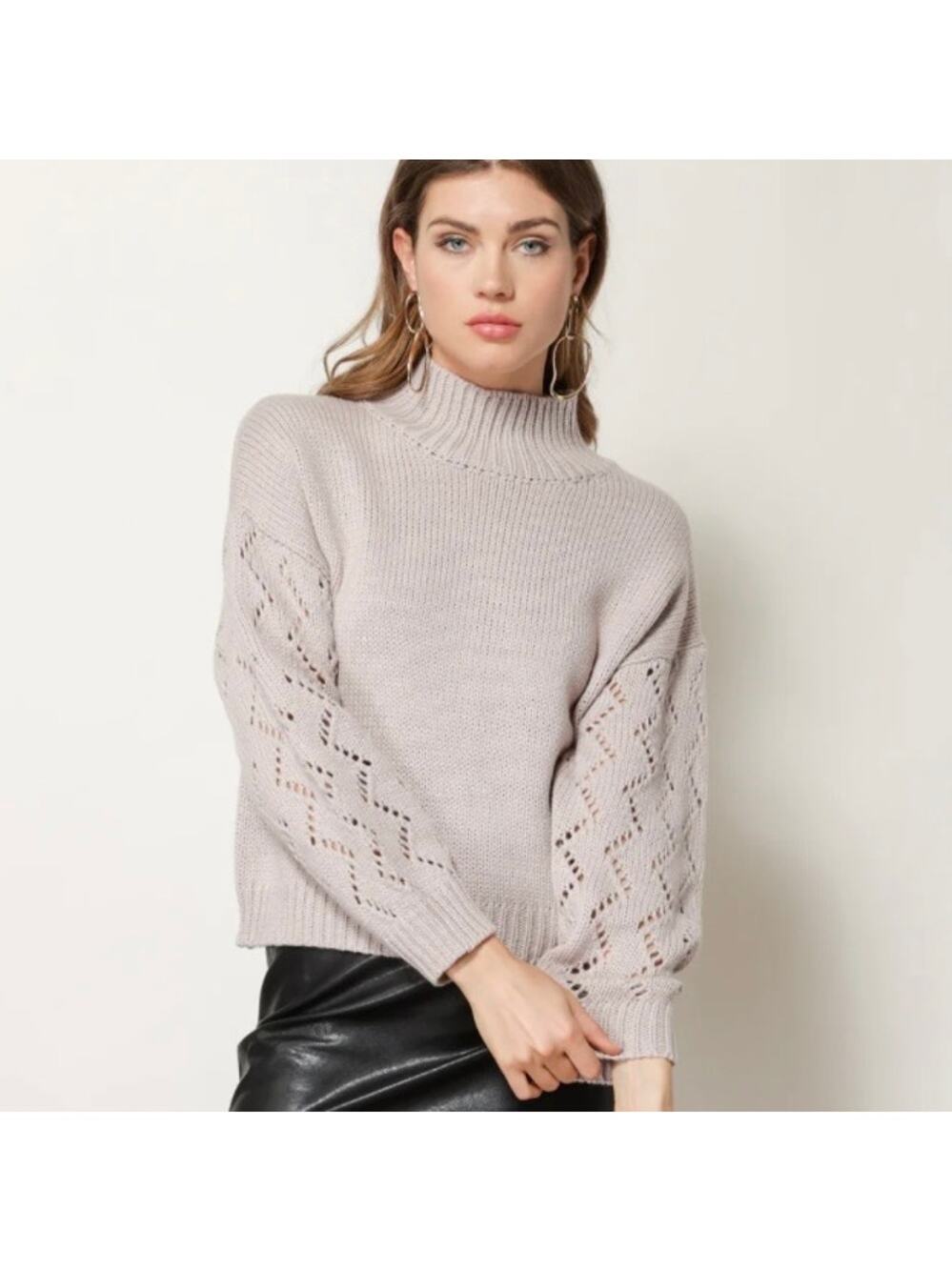 Line and Dot Anthropologie Dahlia Tan Knit Turtleneck Sweater Size XS